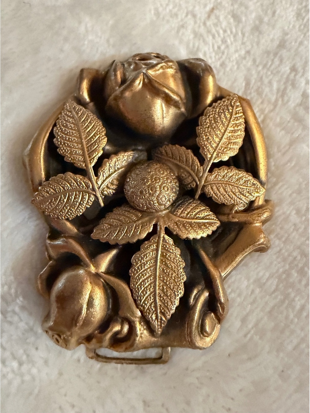 Antique Art Nouveau Floral Repousse Dress Clip Victorian Rose Leaves Gilded Acce